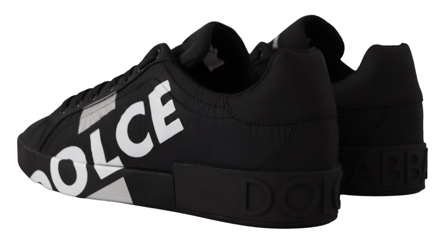 Elegant Black Casual Sneakers with White Logo Detail