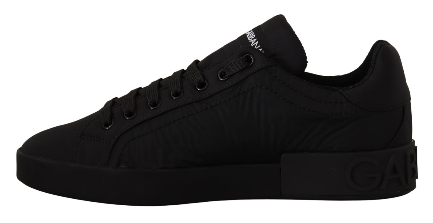 Elegant Black Casual Sneakers with White Logo Detail