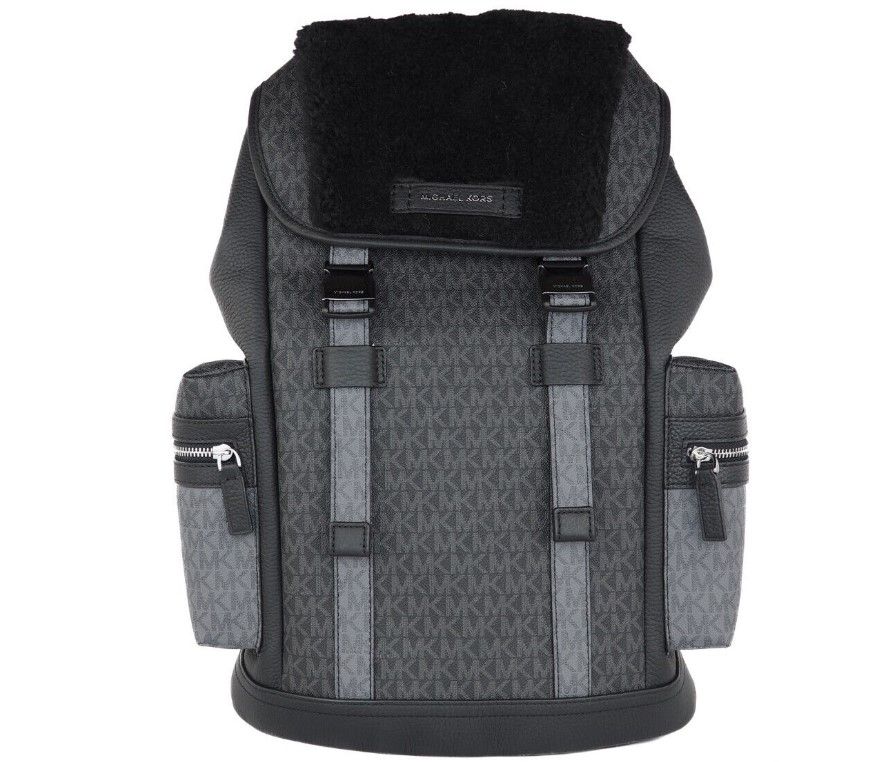 Cooper Large Black Signature PVC Faux Fur Sport Flap Backpack Bag