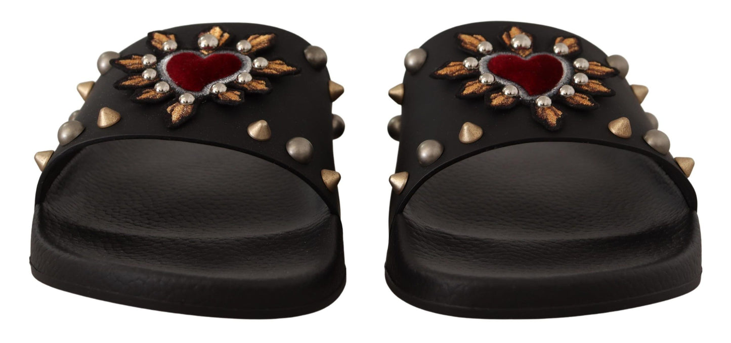 Elegant Black Leather Slide Sandals