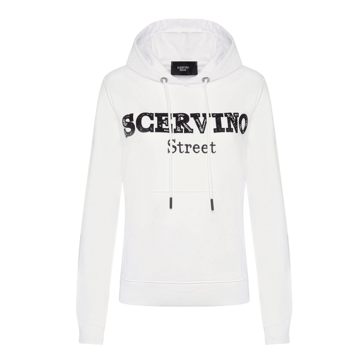 Elegant White Hooded Sweatshirt - Embossed Logo