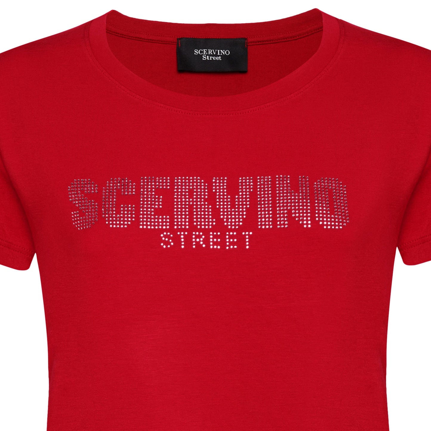 Red Cotton T-Shirt with Glitzy Logo Detail