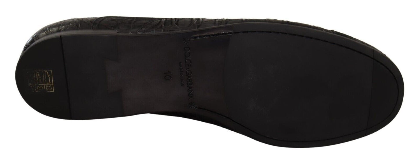 Black Caiman Leather Mens Oxford Shoes