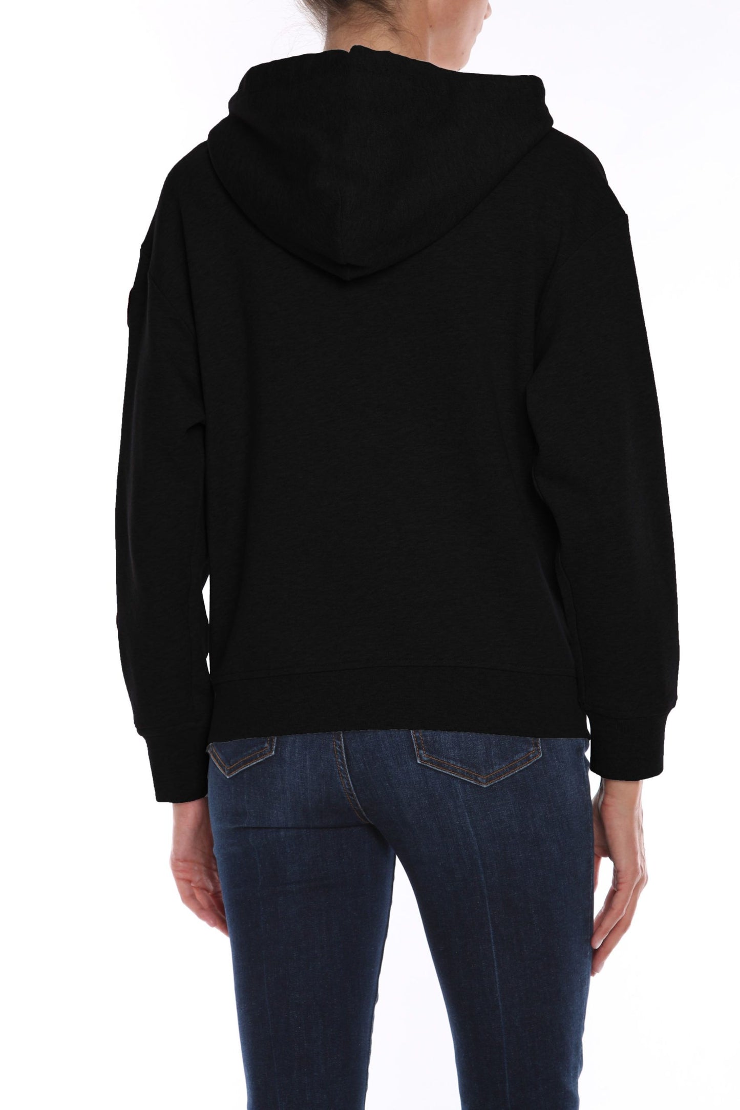 Black Cotton Women Sweater with Embroidered Hearts