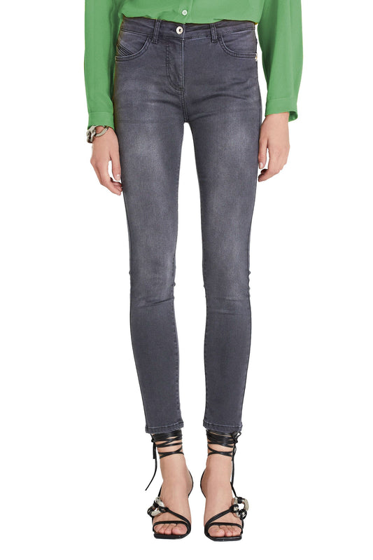 Chic Gray Jegging with Metallic Logo Detail