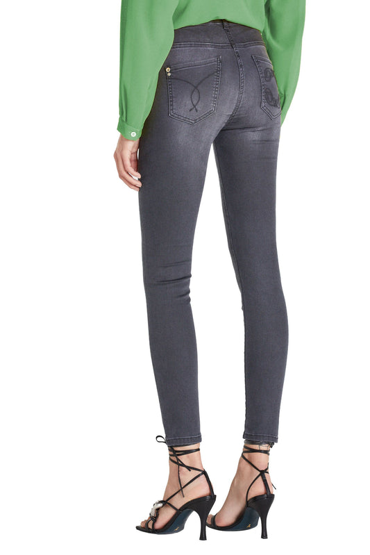 Chic Gray Jegging with Metallic Logo Detail