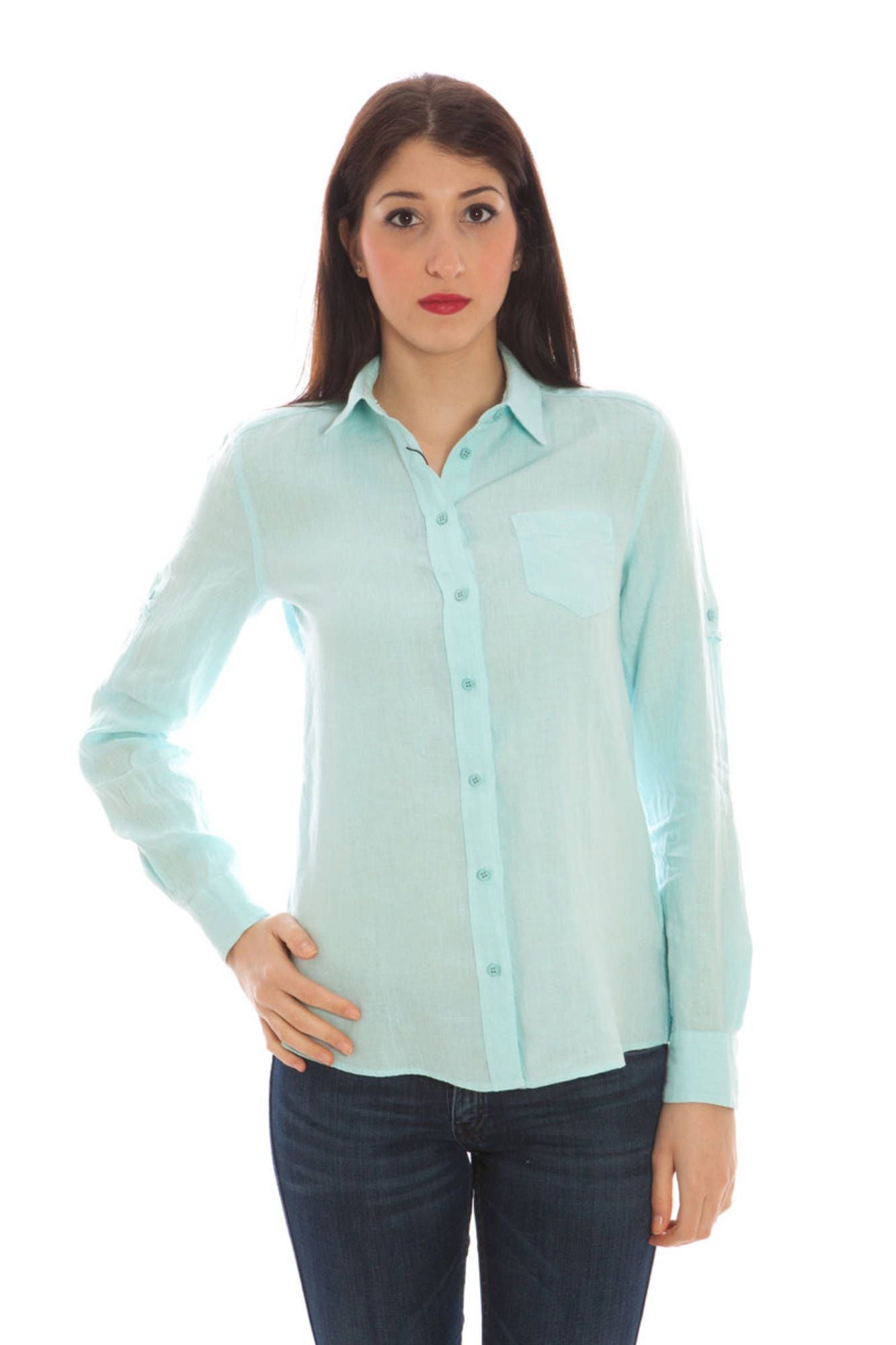 Light Blue Linen Women Shirt