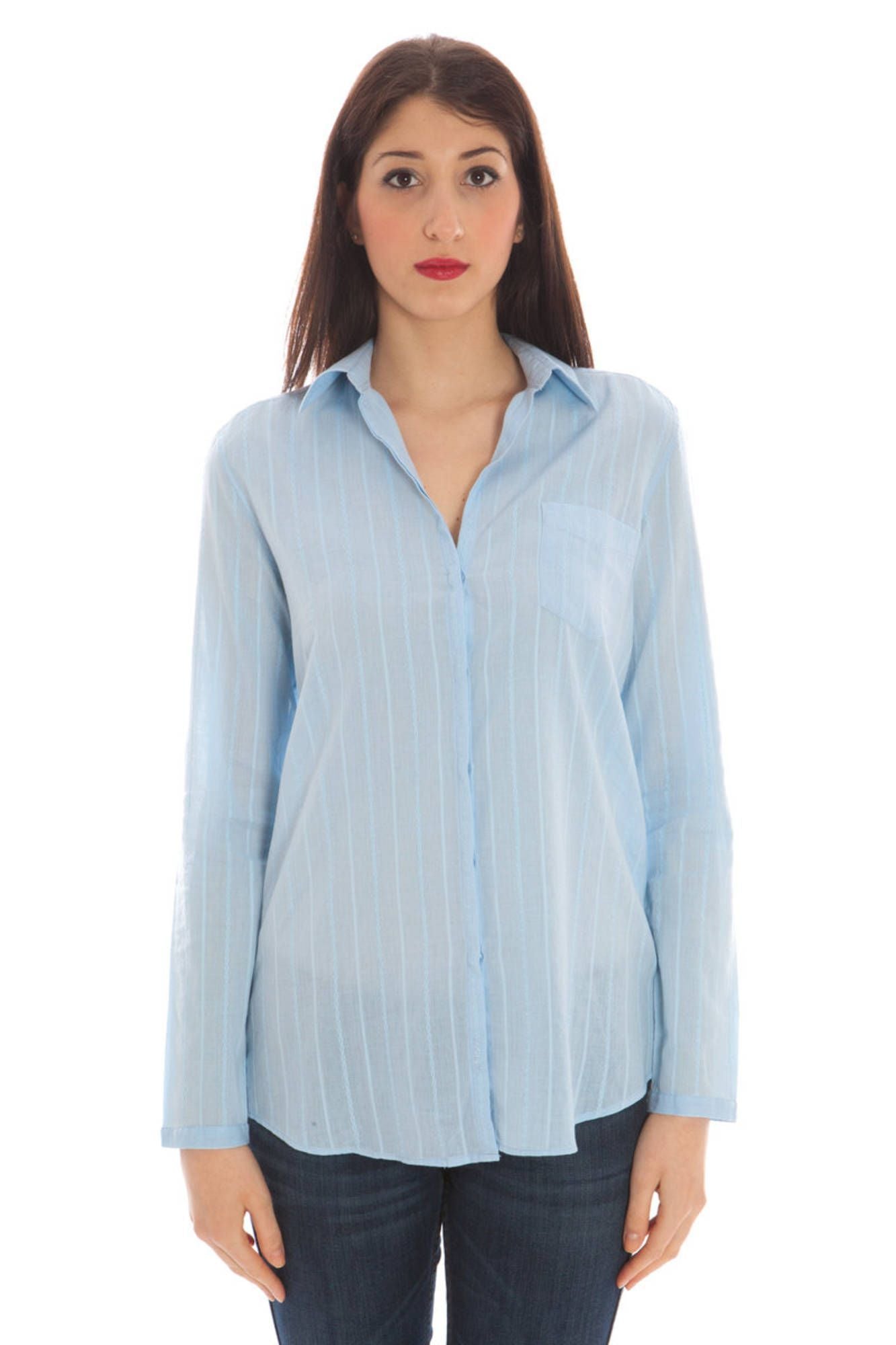 Light Blue Cotton Women Shirt