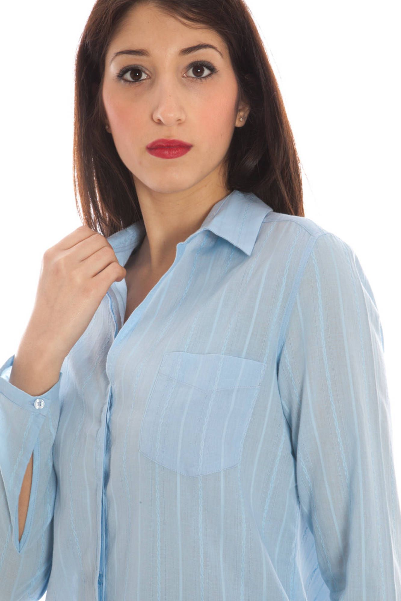 Light Blue Cotton Women Shirt