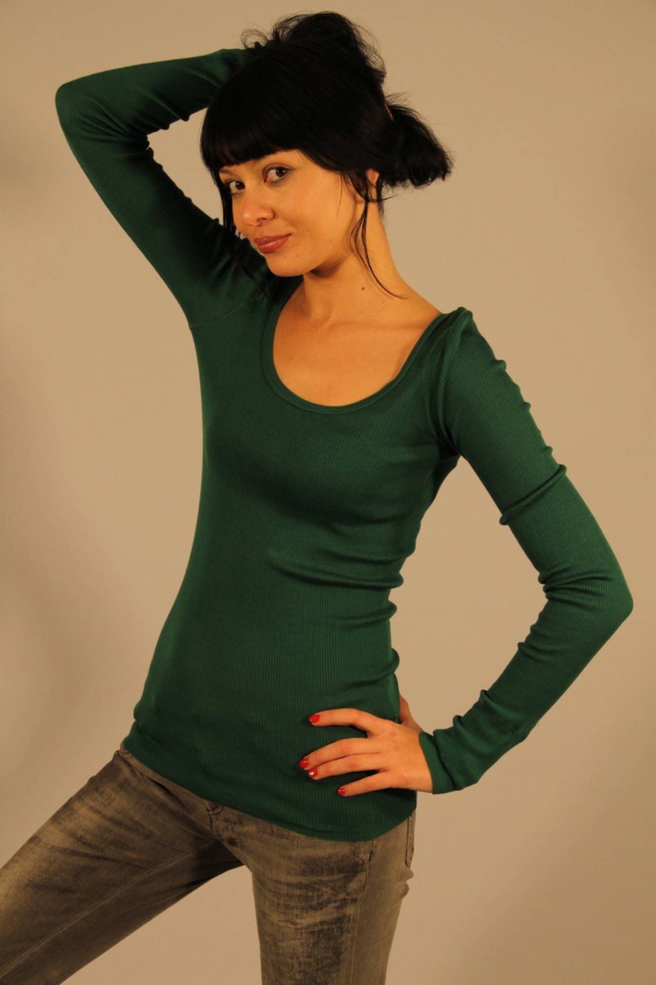 Green Cotton Women Sweater