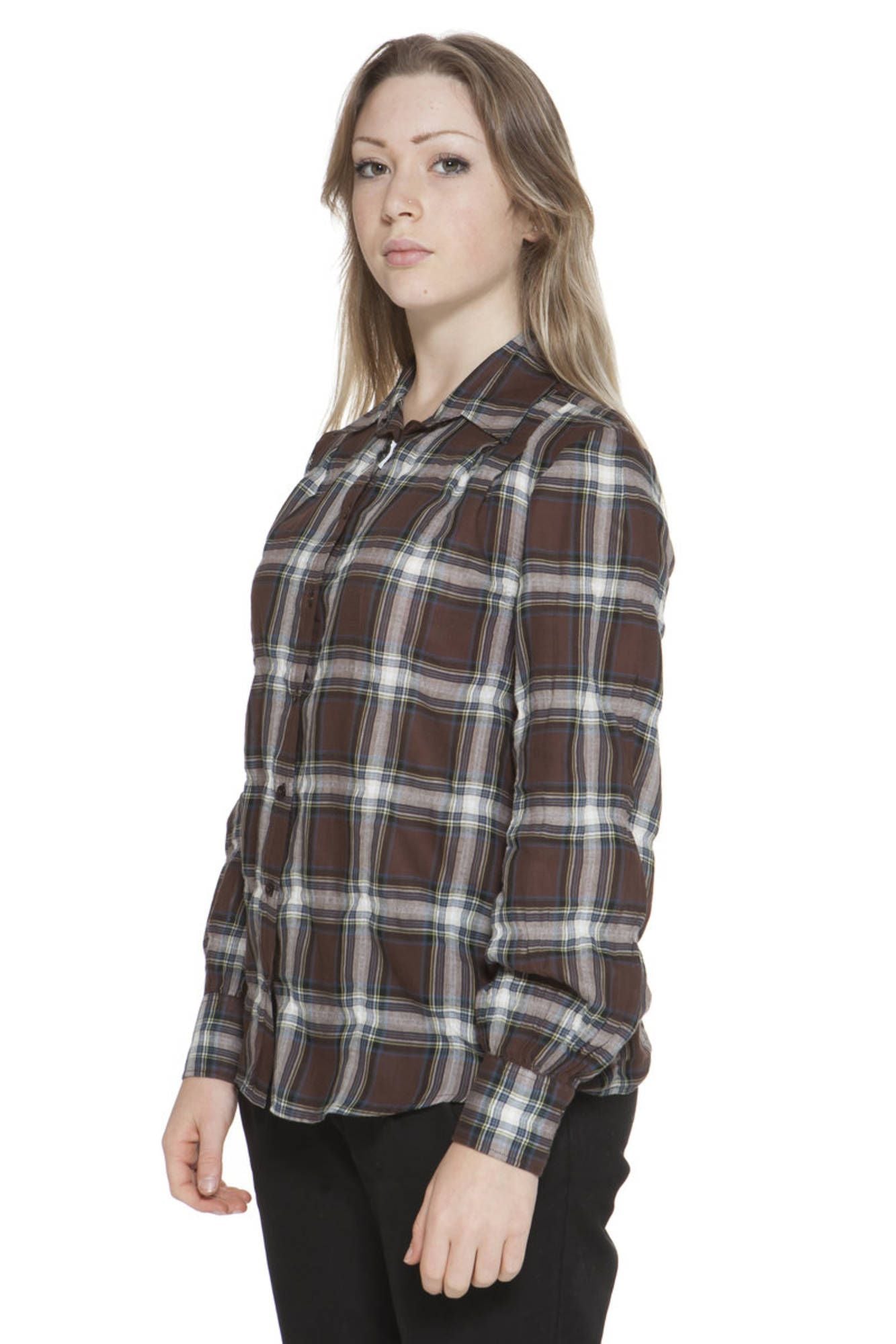 Brown Cotton Women Shirt