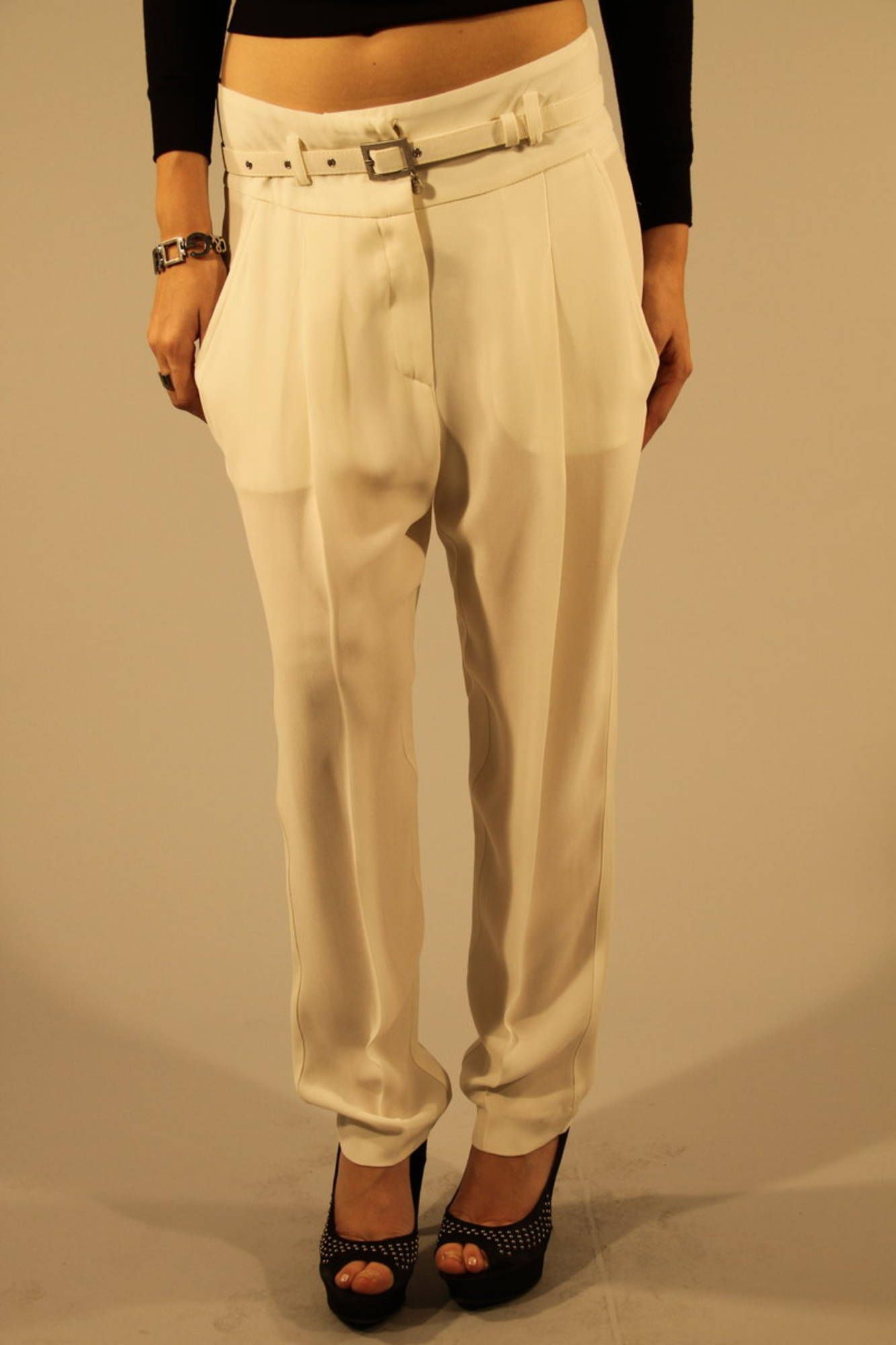 White Viscose Women Trouser