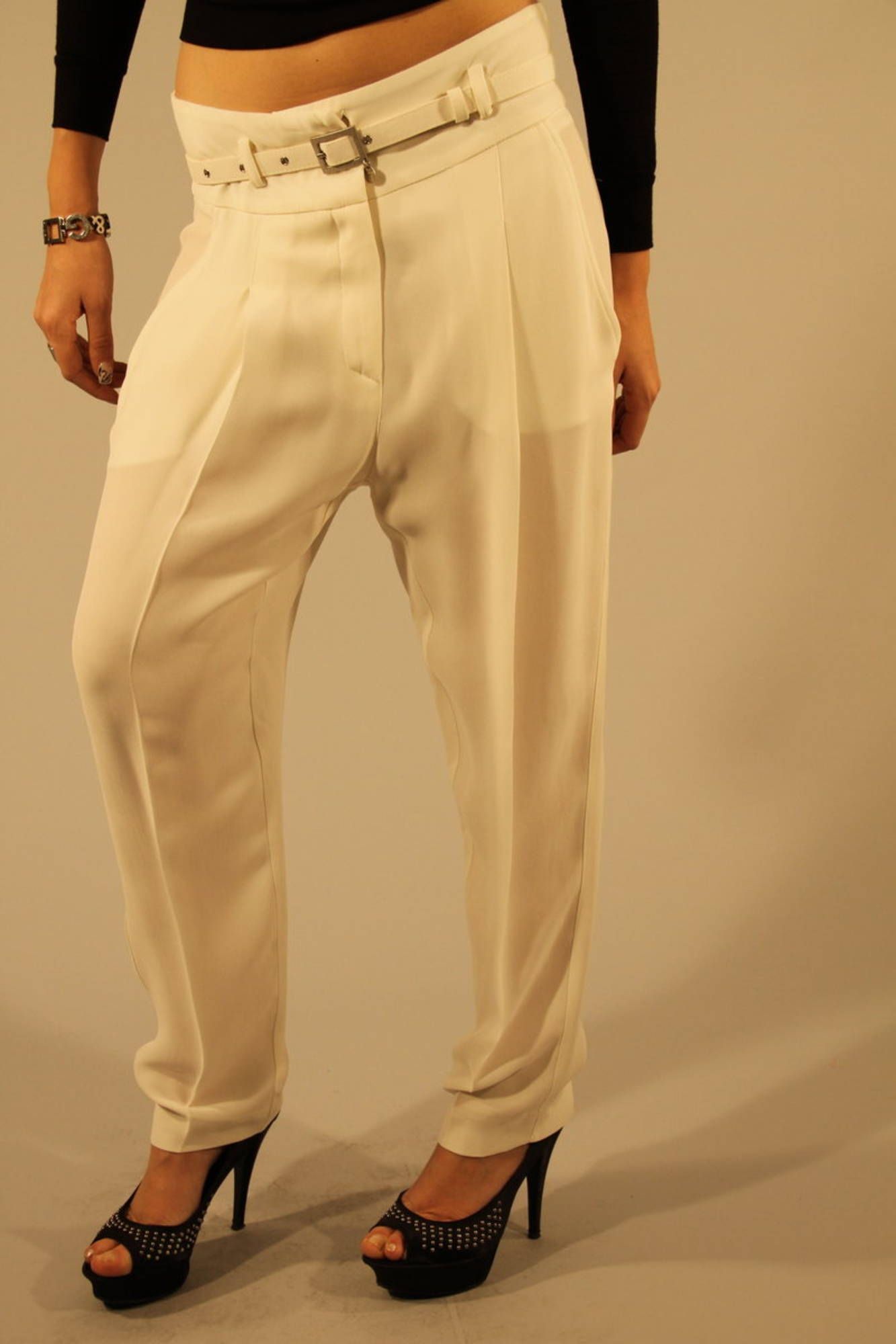 White Viscose Women Trouser