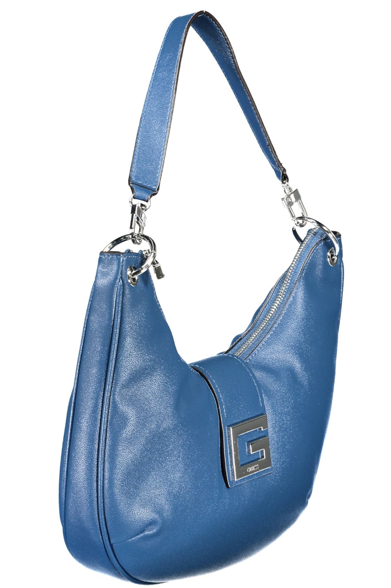 Blue Polyurethane Women Handbag