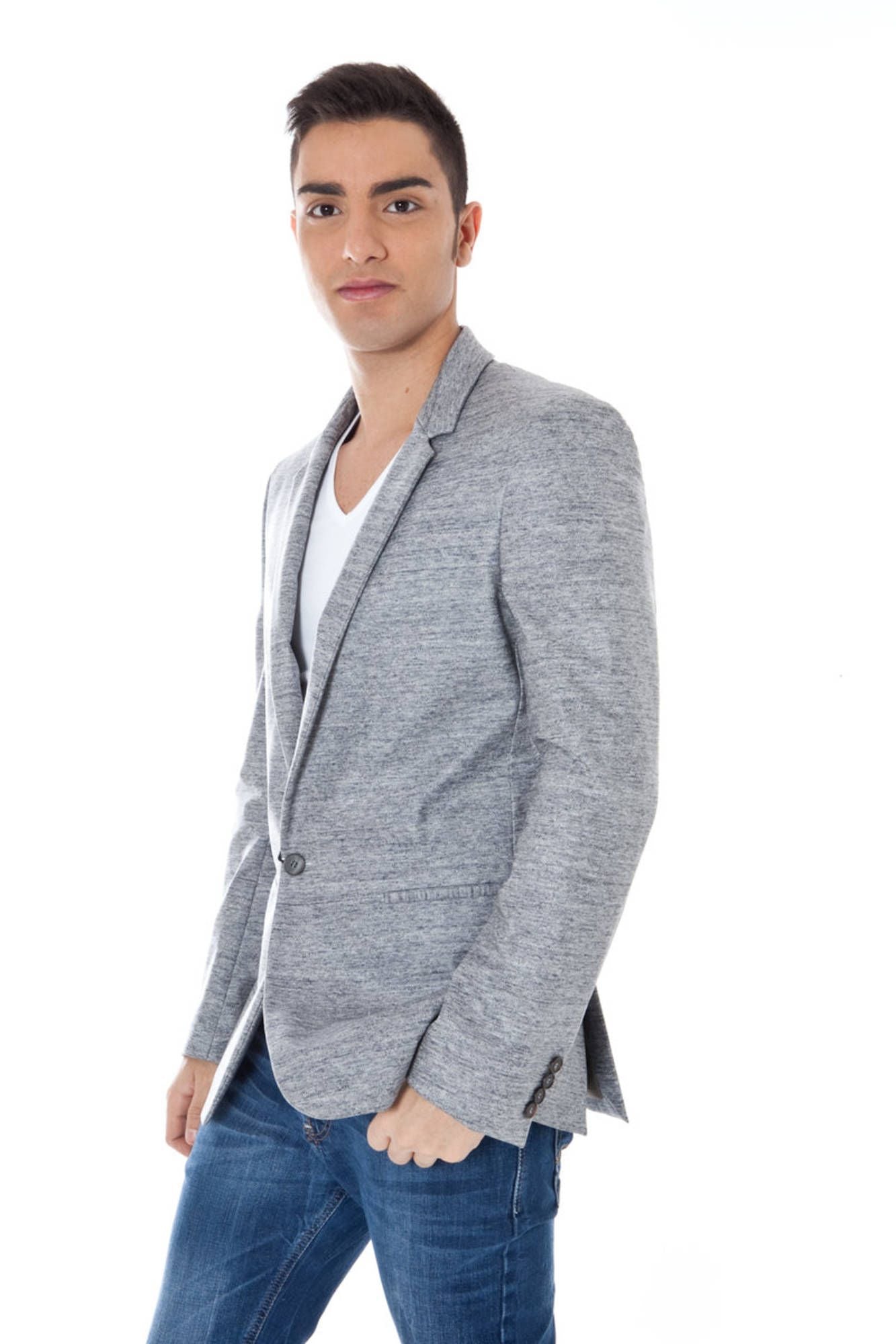 Gray Cotton Men Jacket