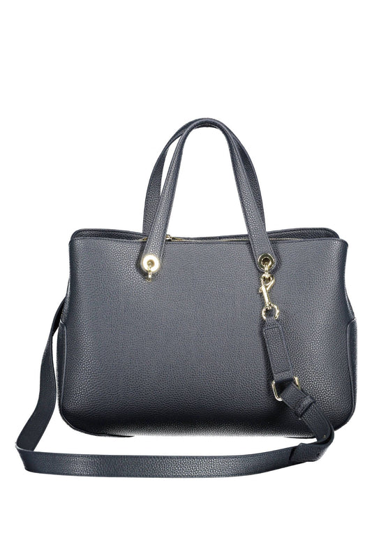 Blue Polyurethane Women Handbag