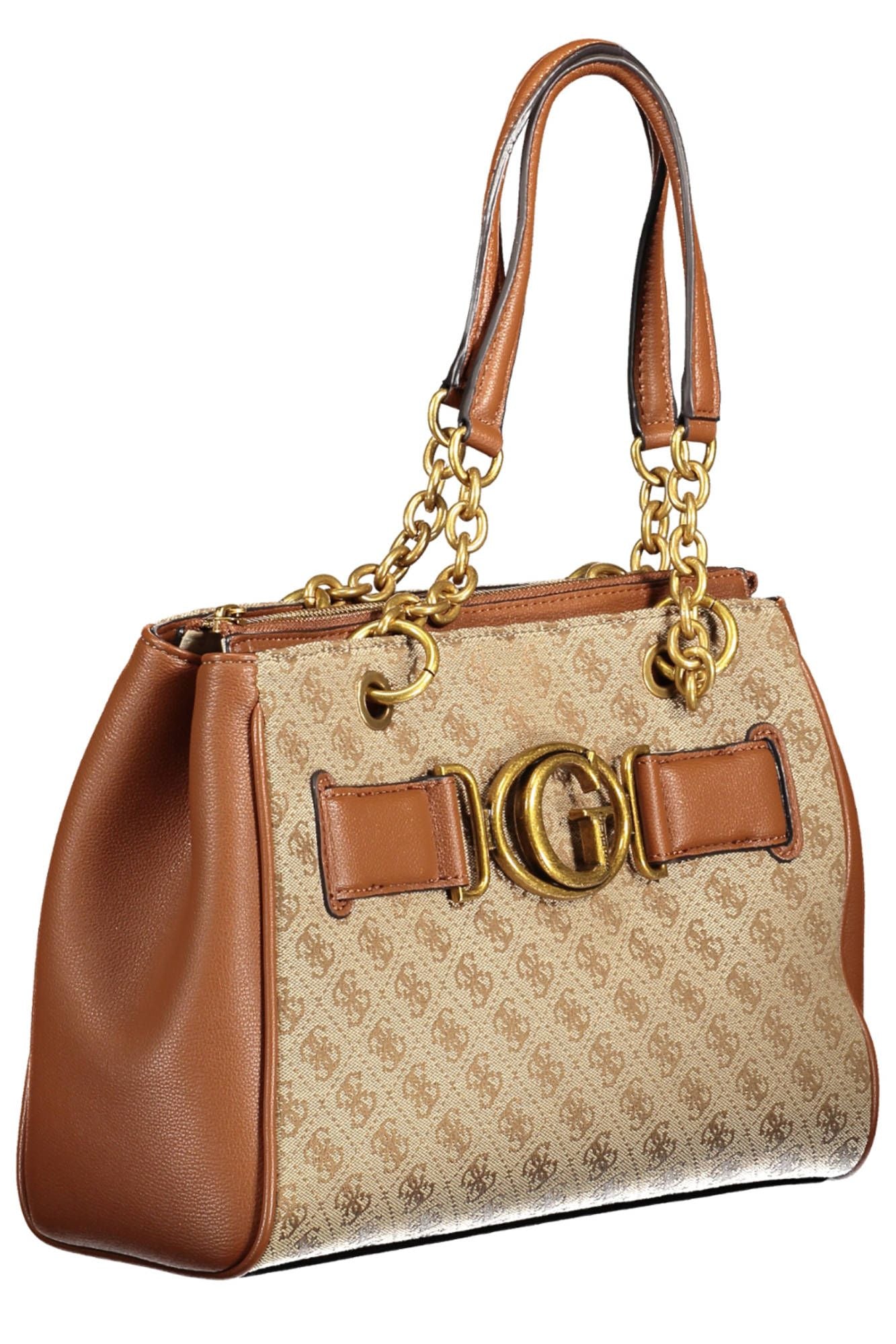 Brown Polyurethane Women Handbag