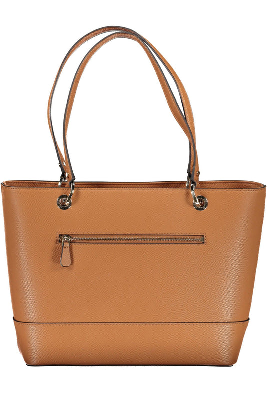 Brown Polyurethane Women Handbag