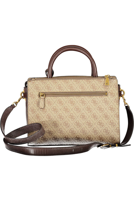 Beige Polyurethane Women Handbag