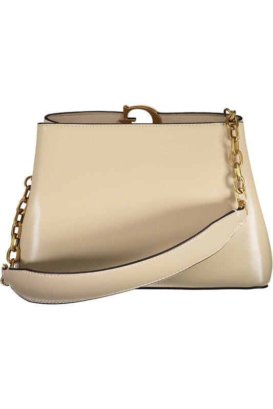 Beige Polyurethane Women Handbag