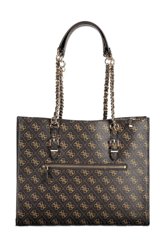 Brown Polyurethane Women Handbag