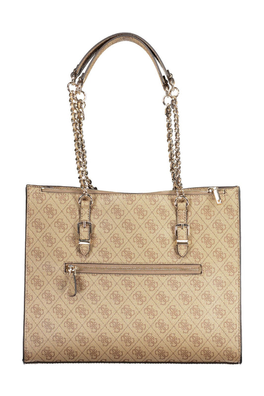 Beige Polyurethane Women Handbag