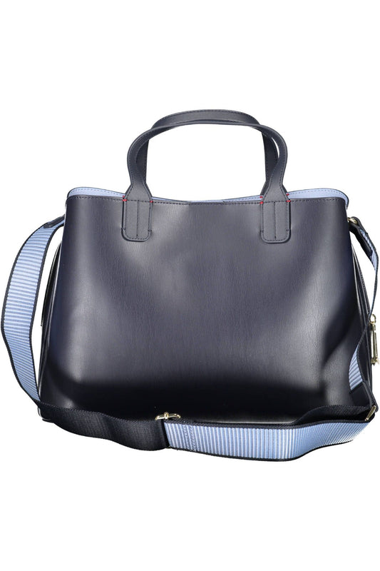 Blue Polyurethane Women Handbag