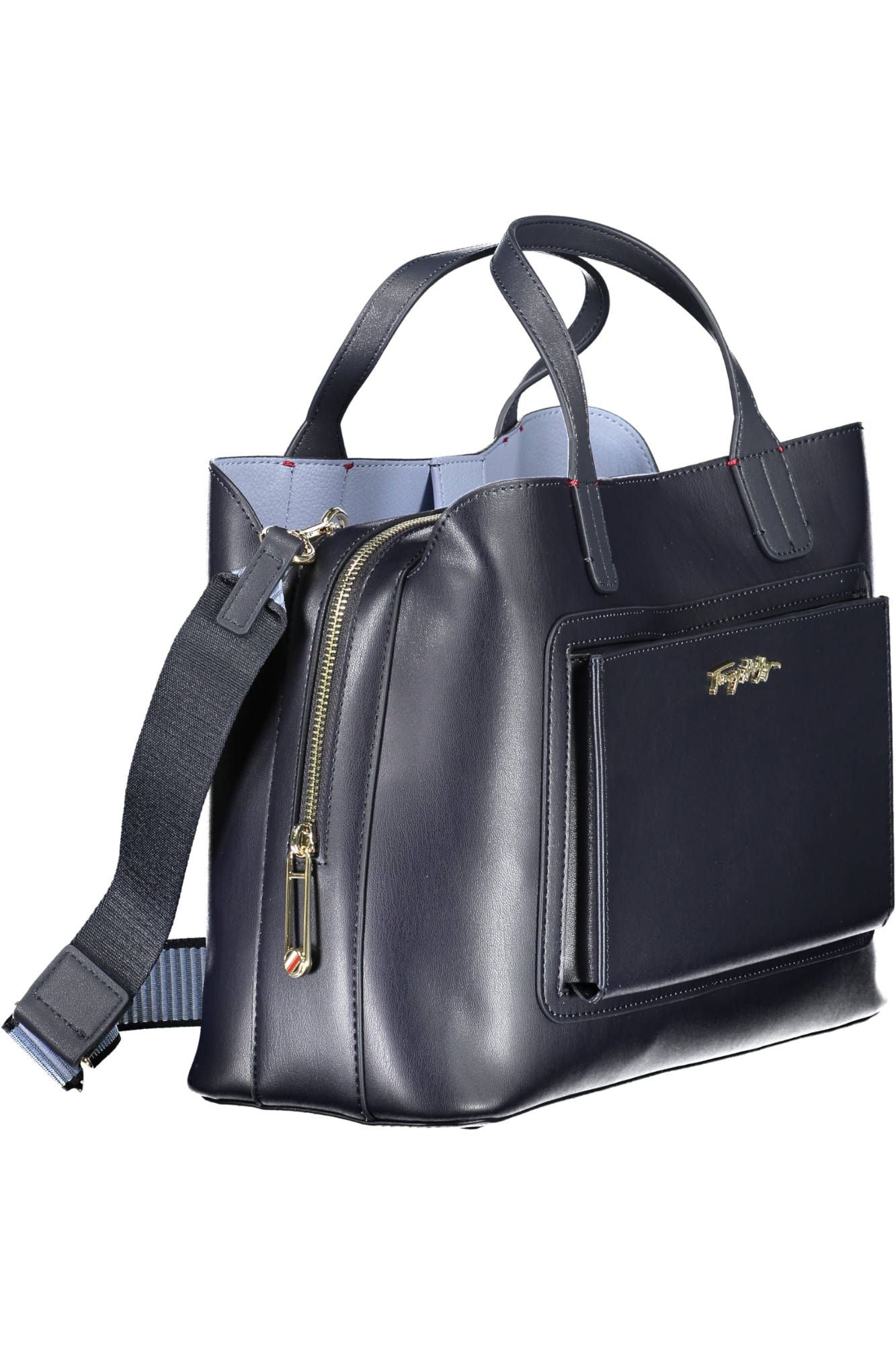 Blue Polyurethane Women Handbag