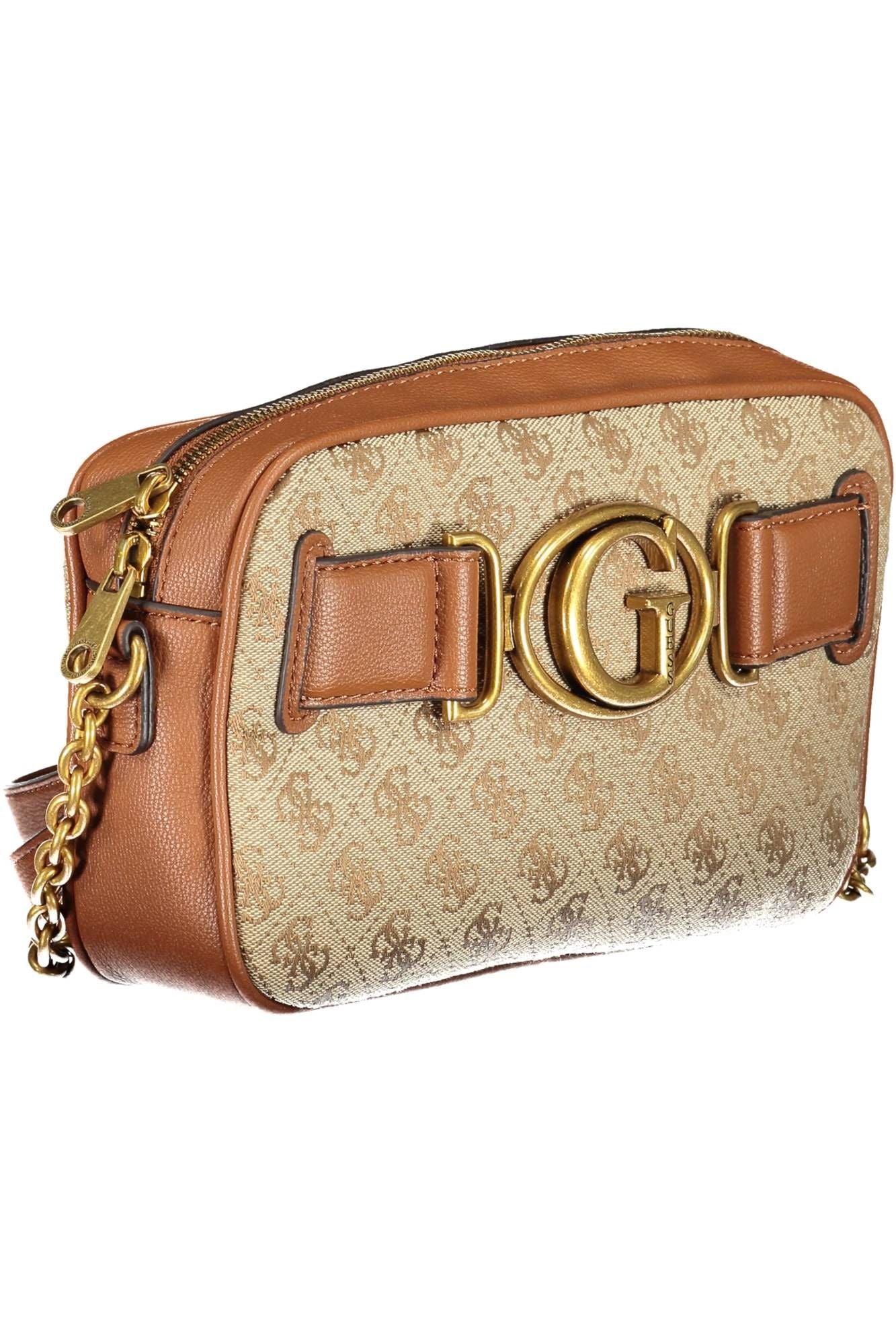 Brown Polyurethane Women Handbag