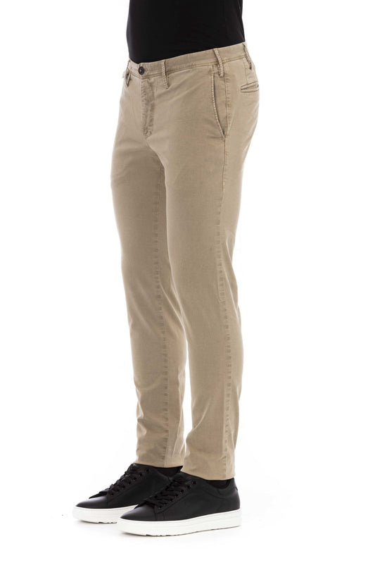 Beige Cotton Men Trouser