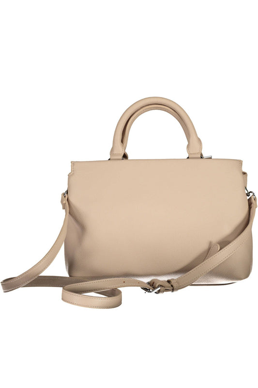 Beige Polyurethane Women Handbag