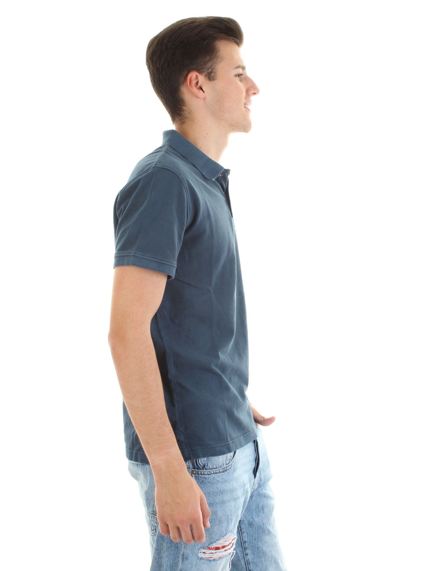 Blue Cotton Men Polo Shirt