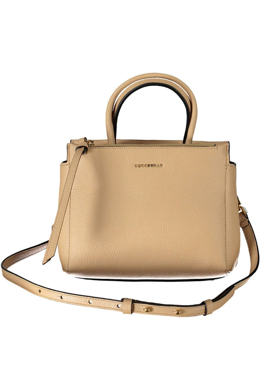 Beige Leather Women Handbag