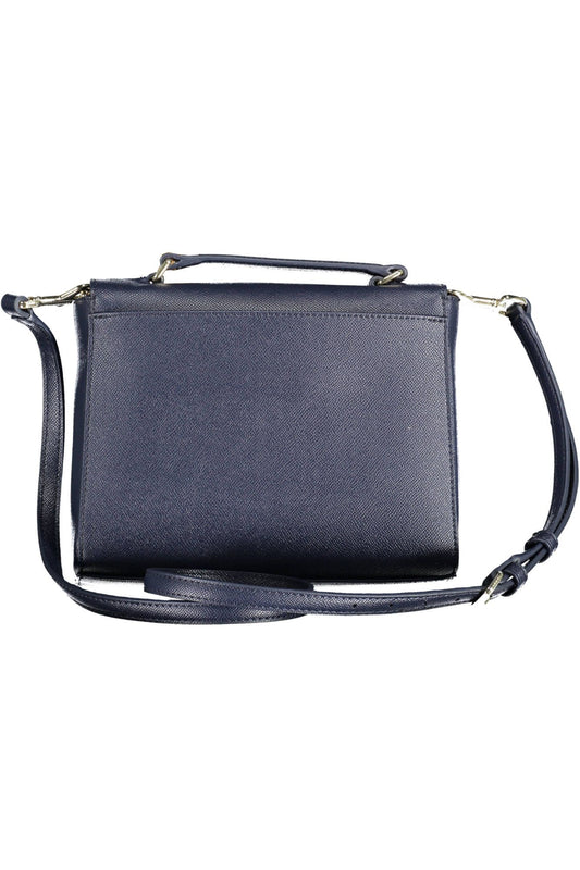 Blue Polyurethane Women Handbag