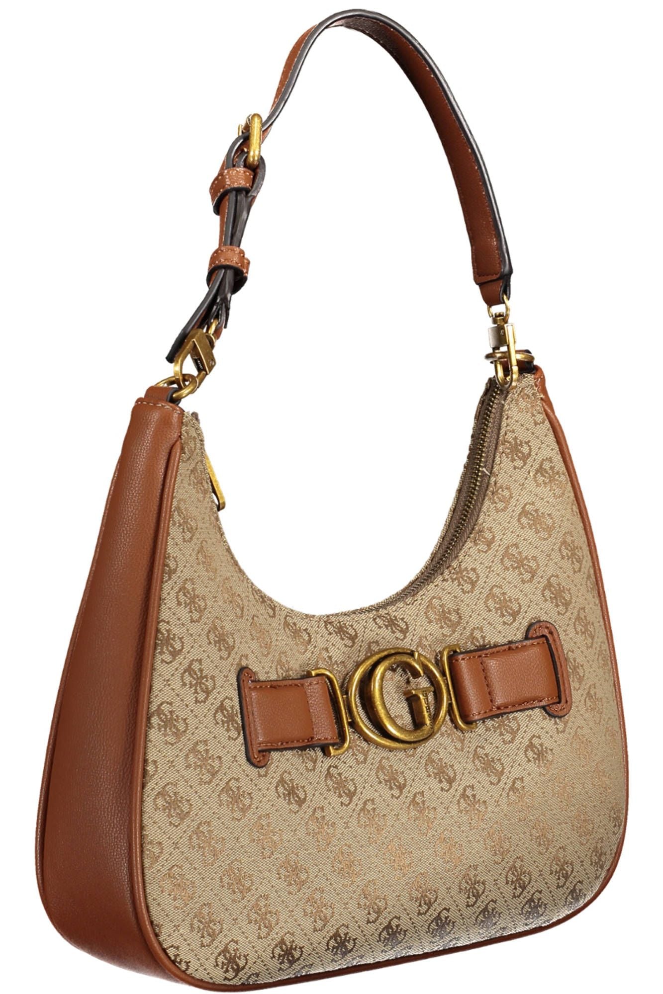Brown Polyurethane Women Handbag