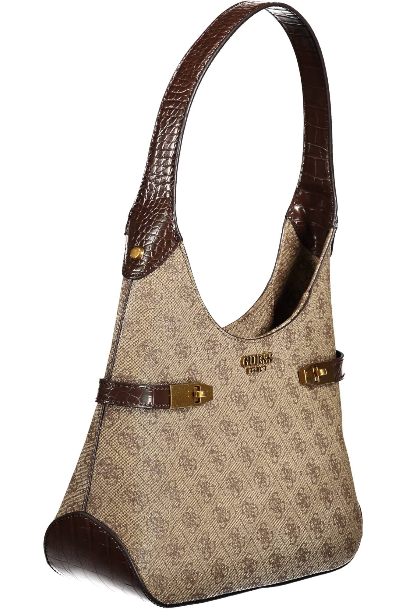Brown Polyurethane Women Handbag