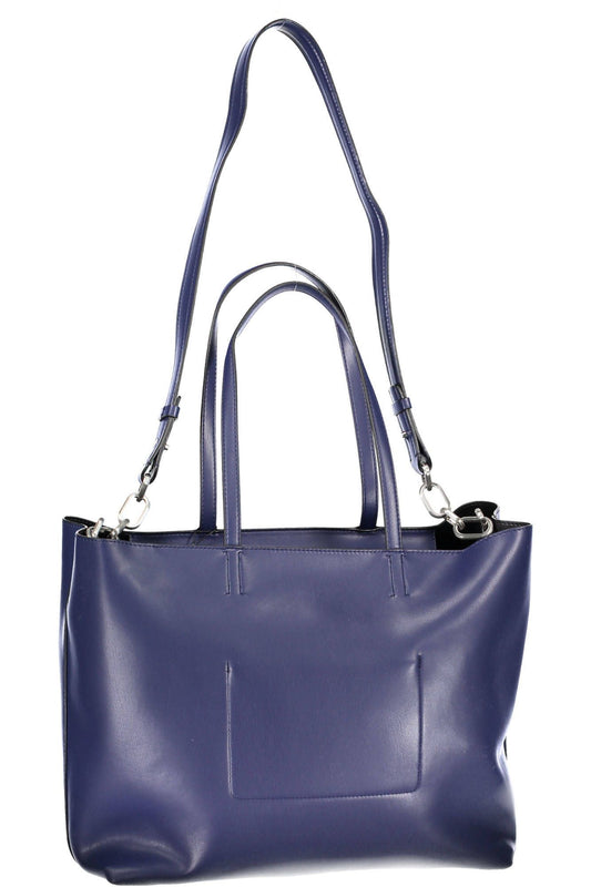 Blue Polyurethane Women Handbag