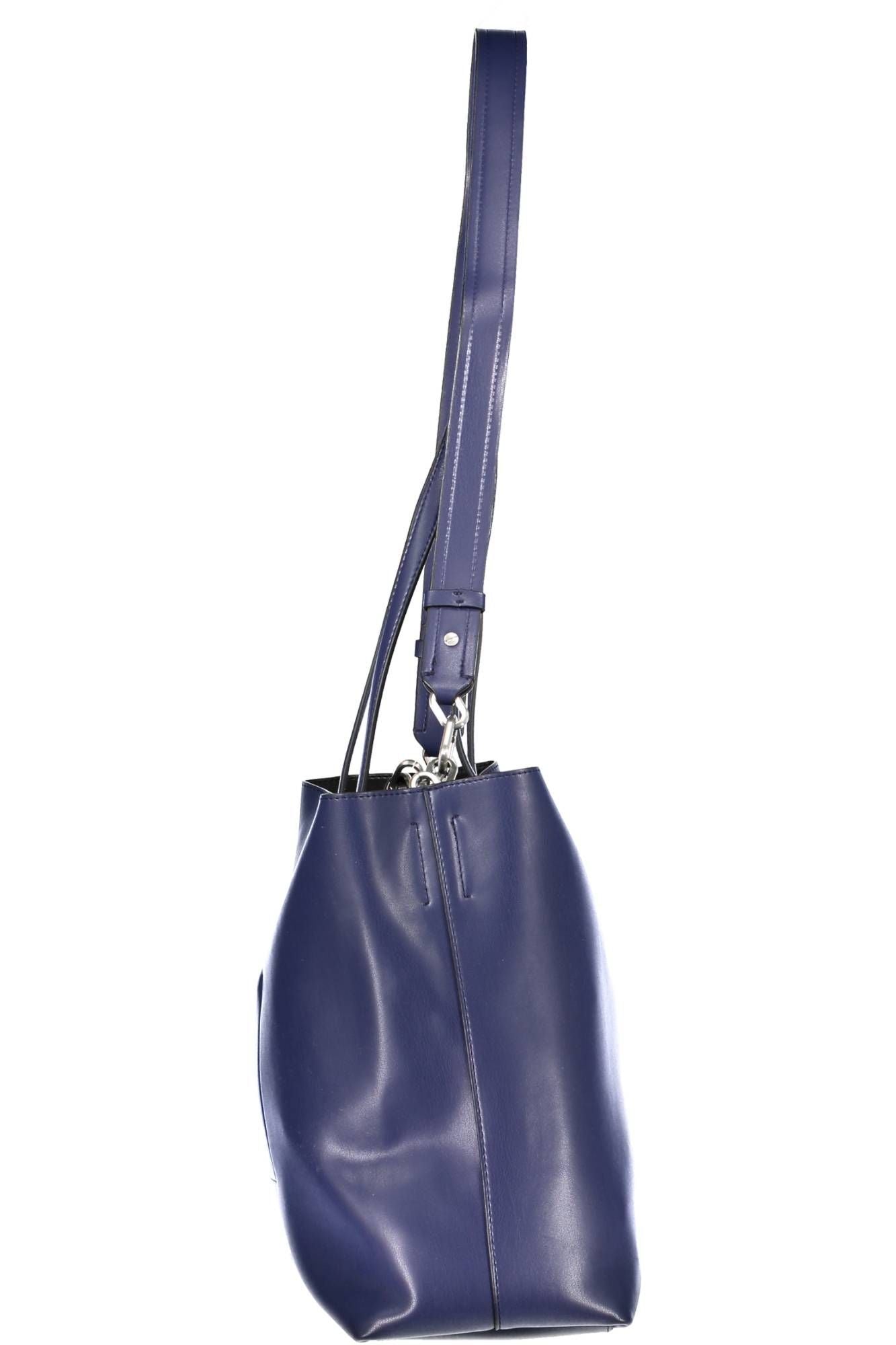 Blue Polyurethane Women Handbag
