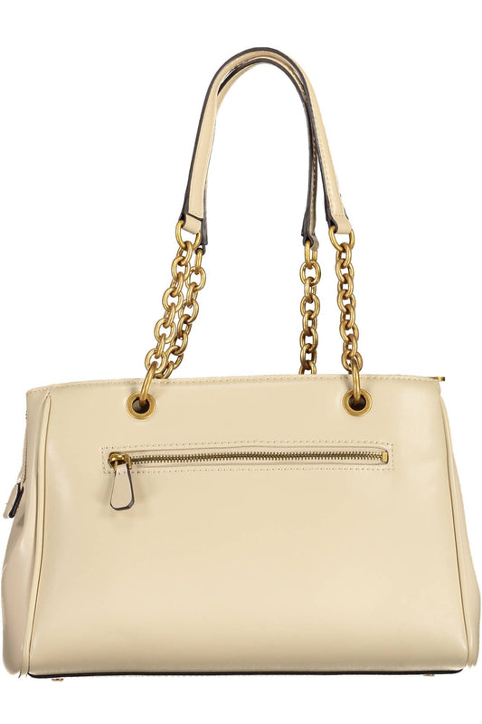 Beige Polyurethane Women Handbag