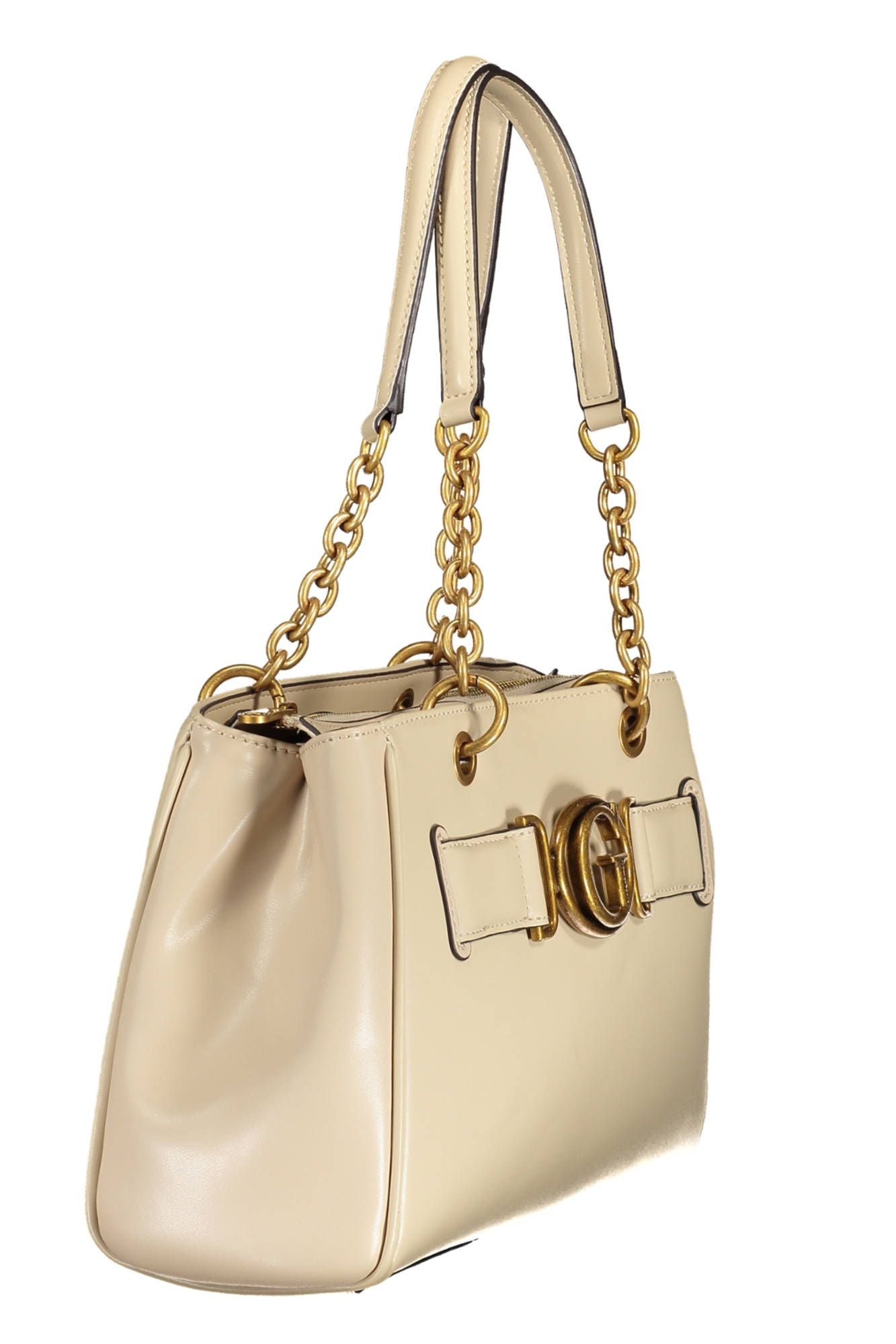 Beige Polyurethane Women Handbag