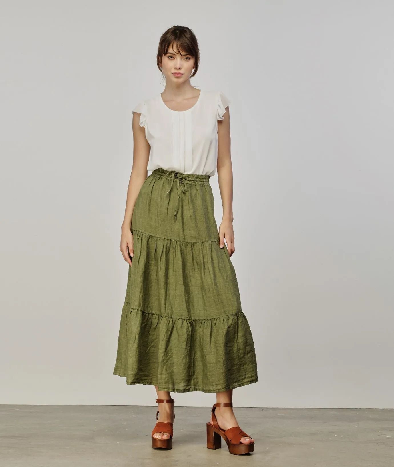 Green Linen Women Skirt