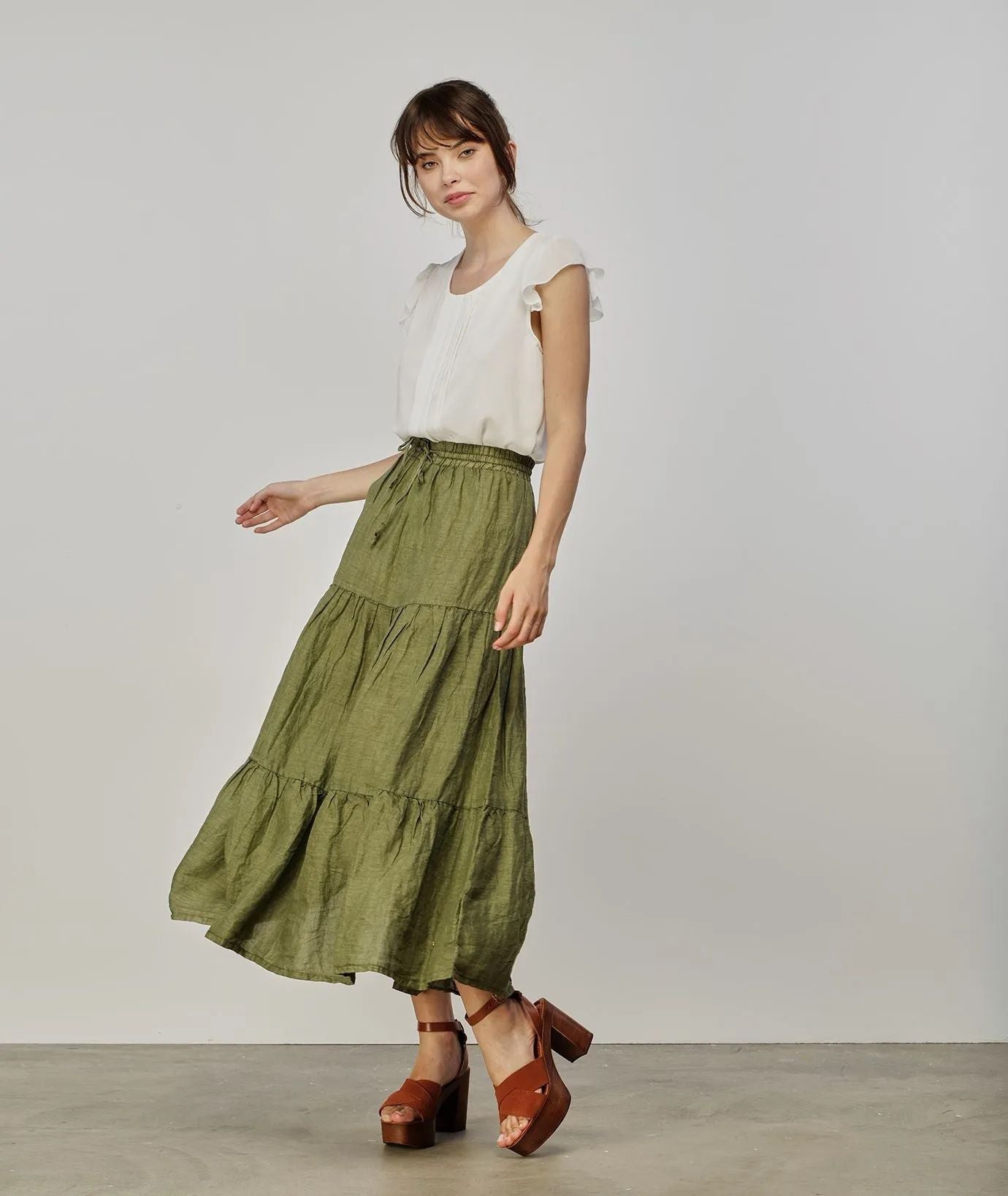 Green Linen Women Skirt