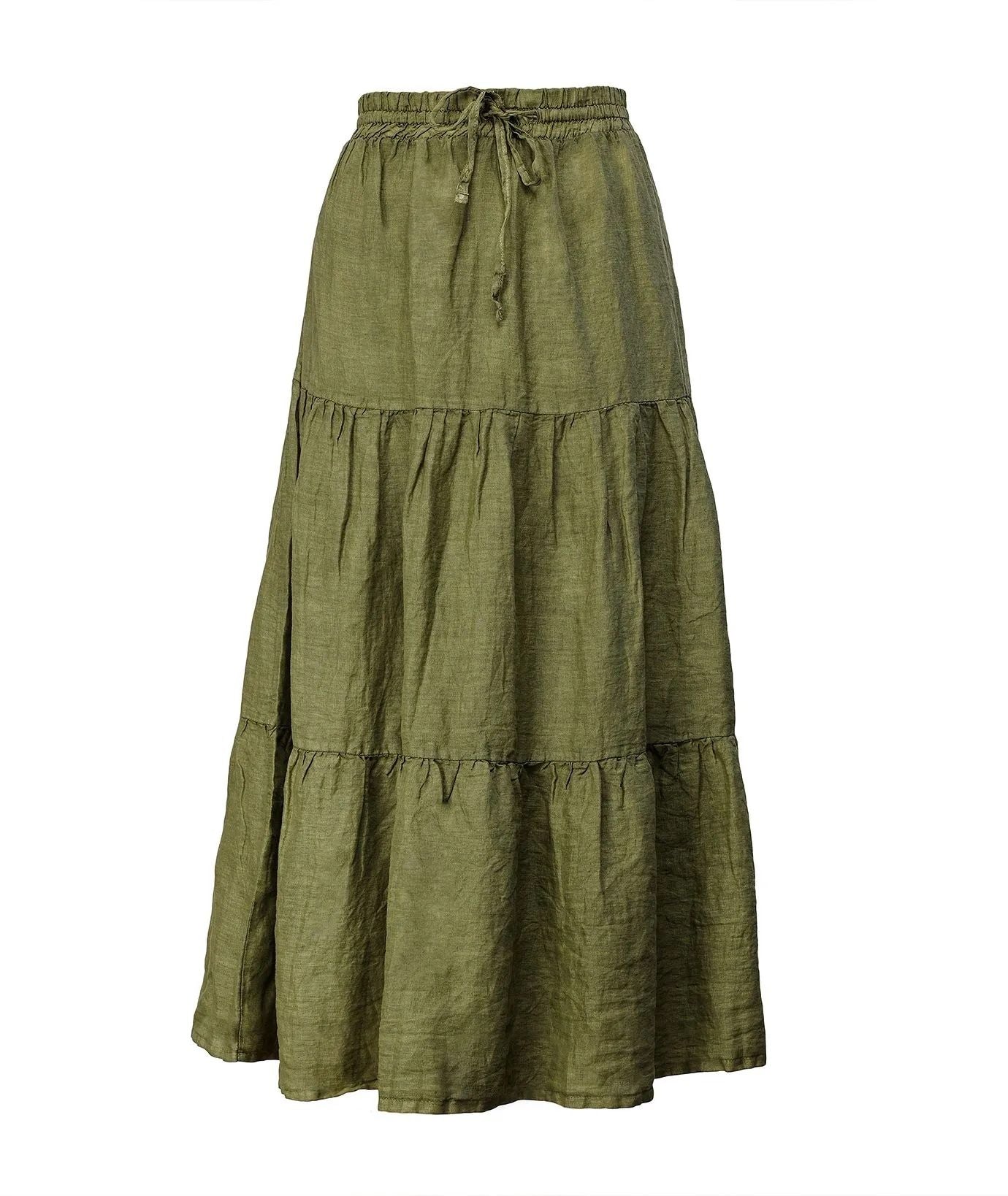 Green Linen Women Skirt