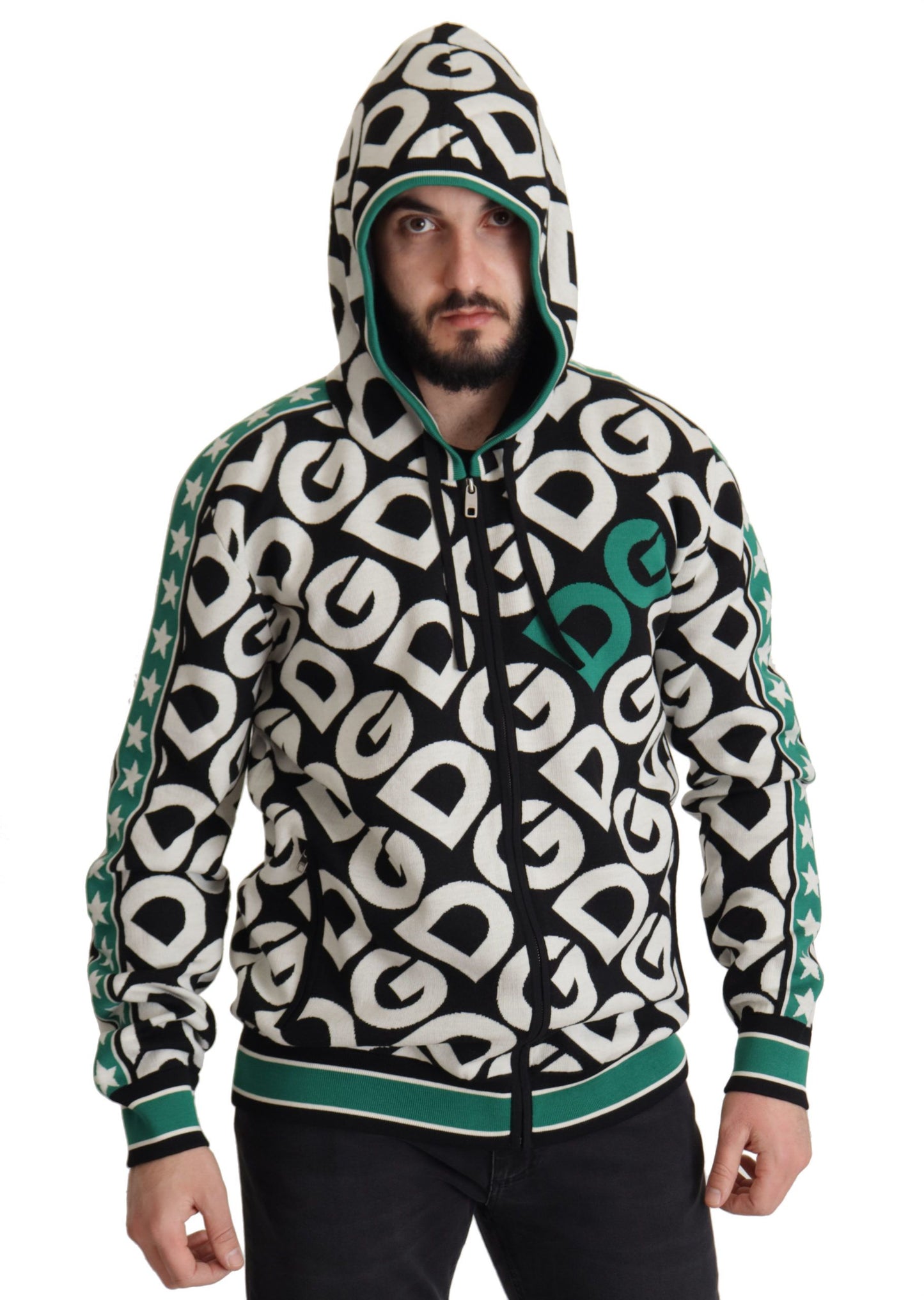 Logo Mania Zip Hooded Wool Sweater