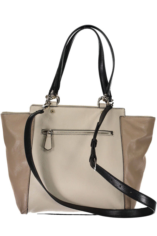 Beige Polyurethane Women Handbag