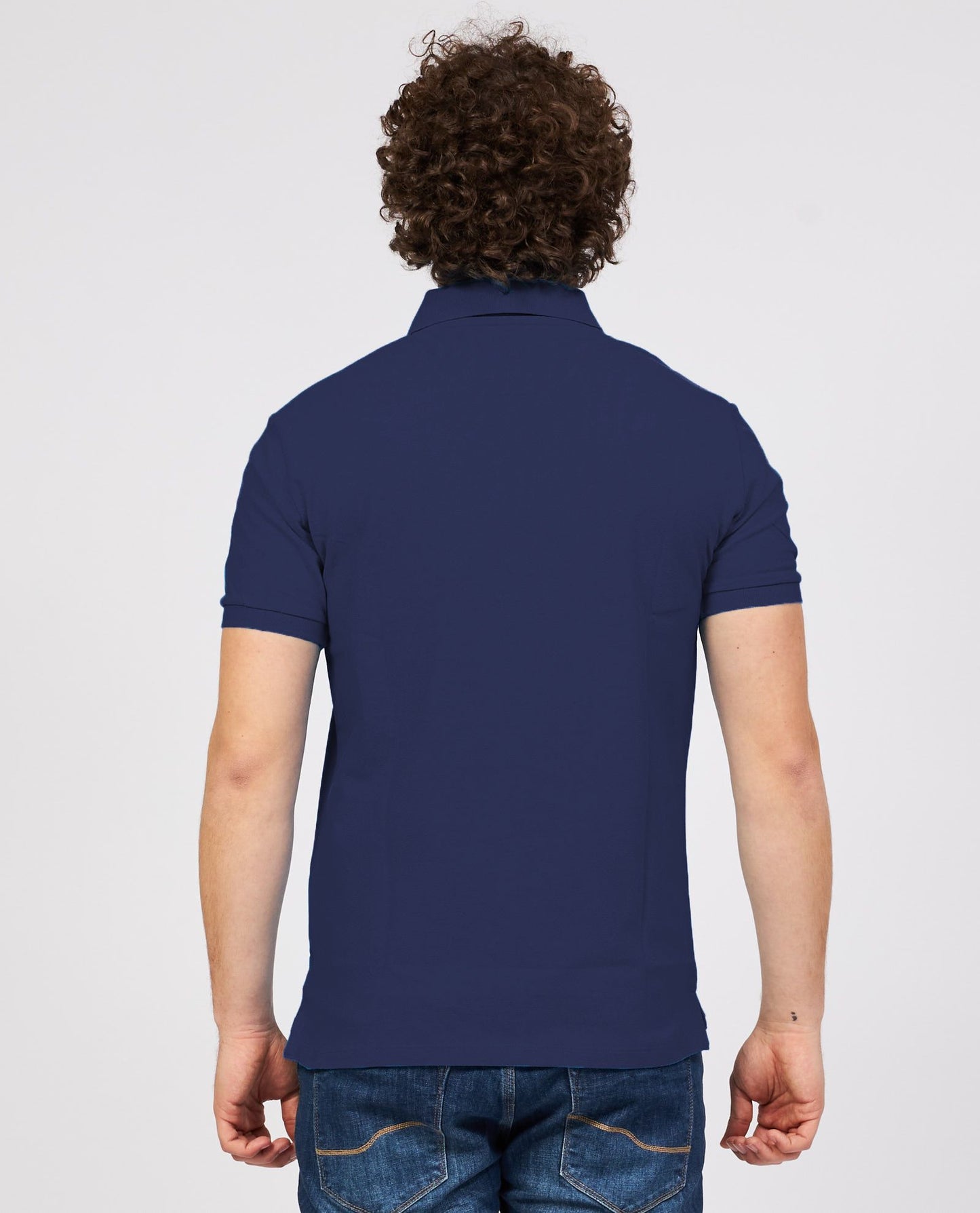 Blue Cotton Men Polo Shirt