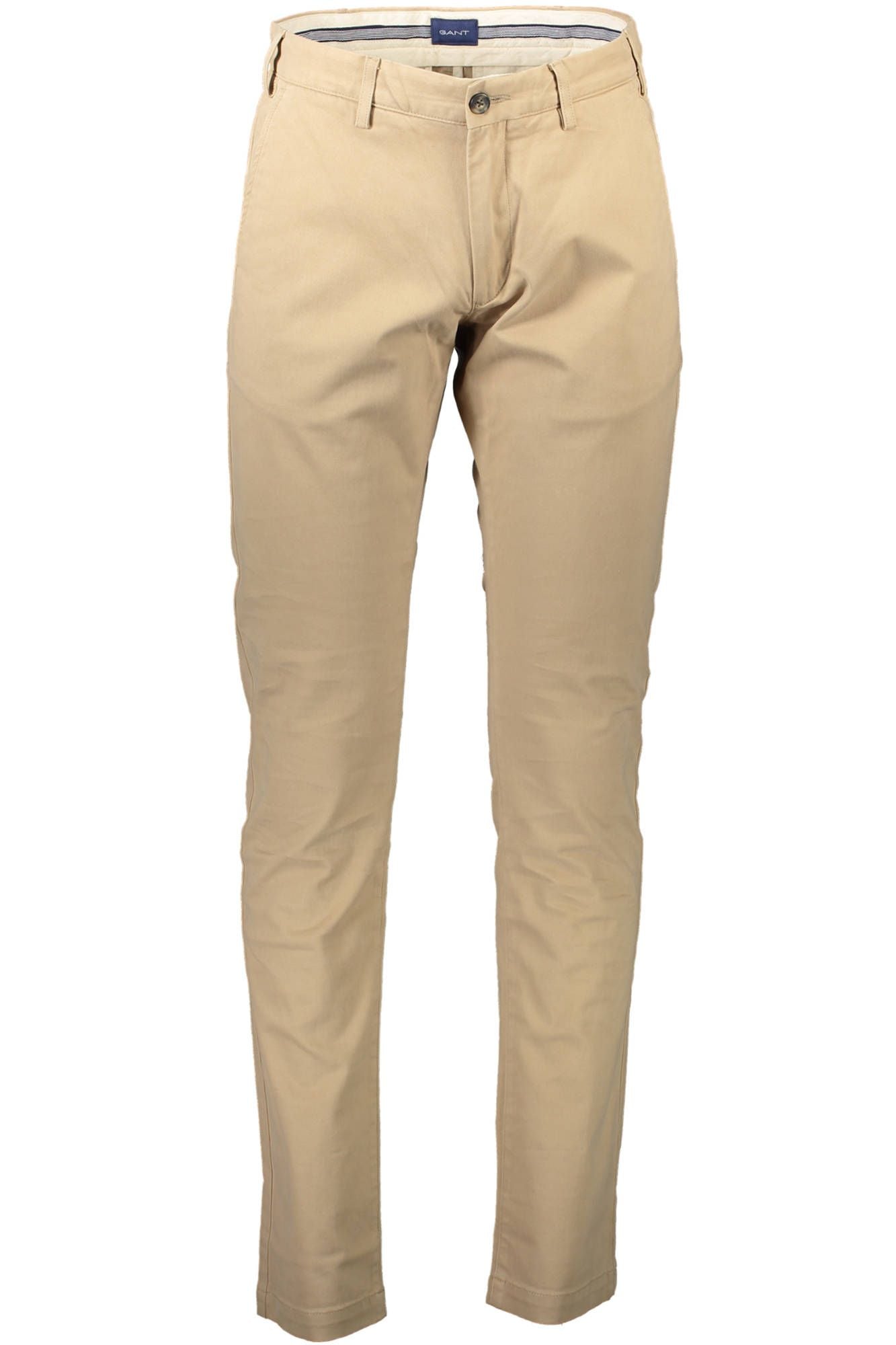 Beige Cotton Men Slim Trouser