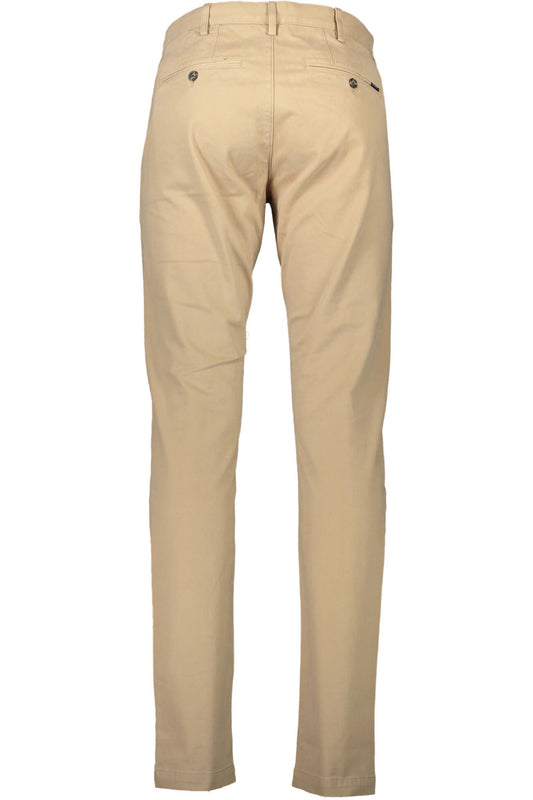 Beige Cotton Men Slim Trouser