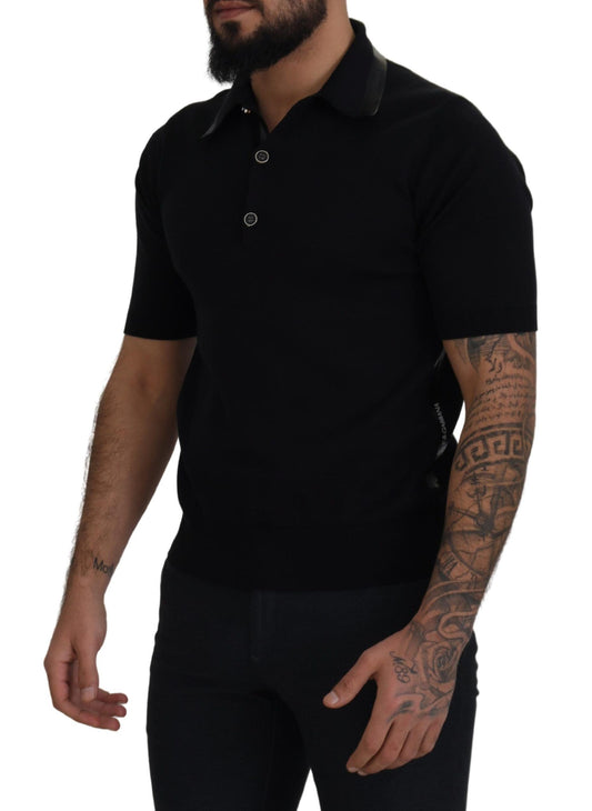 Elegant Black Silk Blend Polo T-Shirt