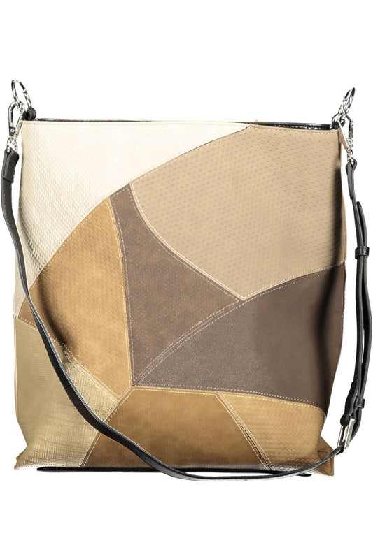 Beige Polyurethane Women Handbag